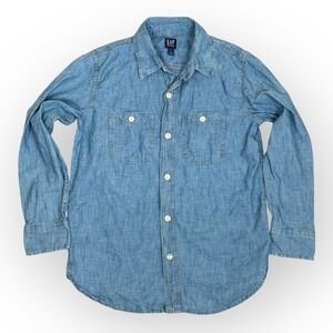 Gap Boys Denim Long Sleeve Button Up‎ Shirt  Size Large 100% Cotton Light Wash
